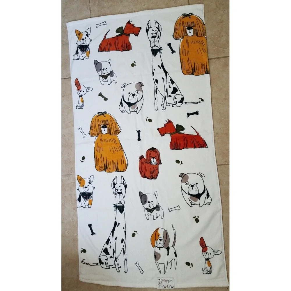 Kassafina Bath‎ Towel Cute Dogs Bandanas Bones NEW
